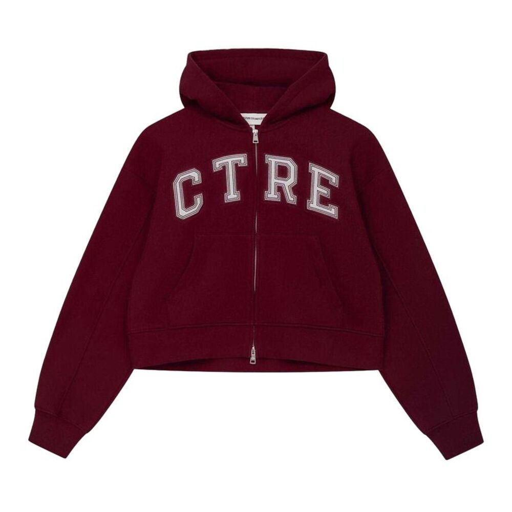 Couture Womens/Ladies Applique Logo Cotton Full Zip Hoodie / Burgundy